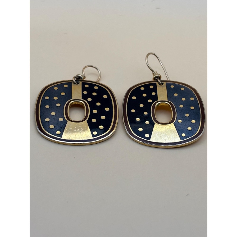 Enamel Blue And Black Polka Dot Deco Style By Laurel Burch